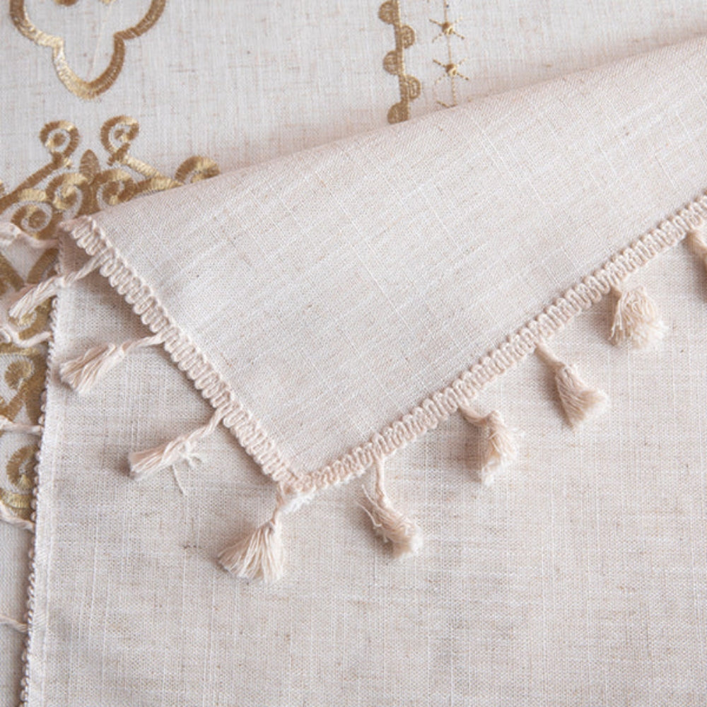 Dining Tablecloth Embroidered Jacquard Tassel Trim