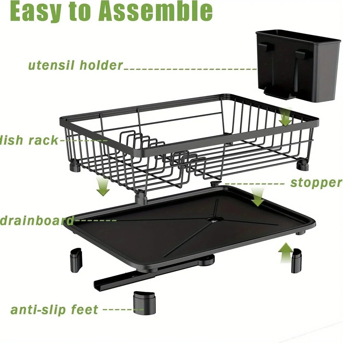 Dish Drying Rack Reinforced Metal Integrated Cutlery Holder Drain-Friendly Design