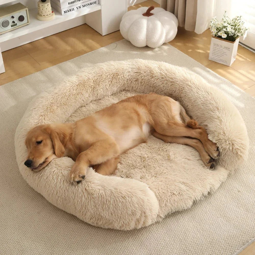 Dog Bed Round Plush Removable Washable Cover Non-Slip Bottom
