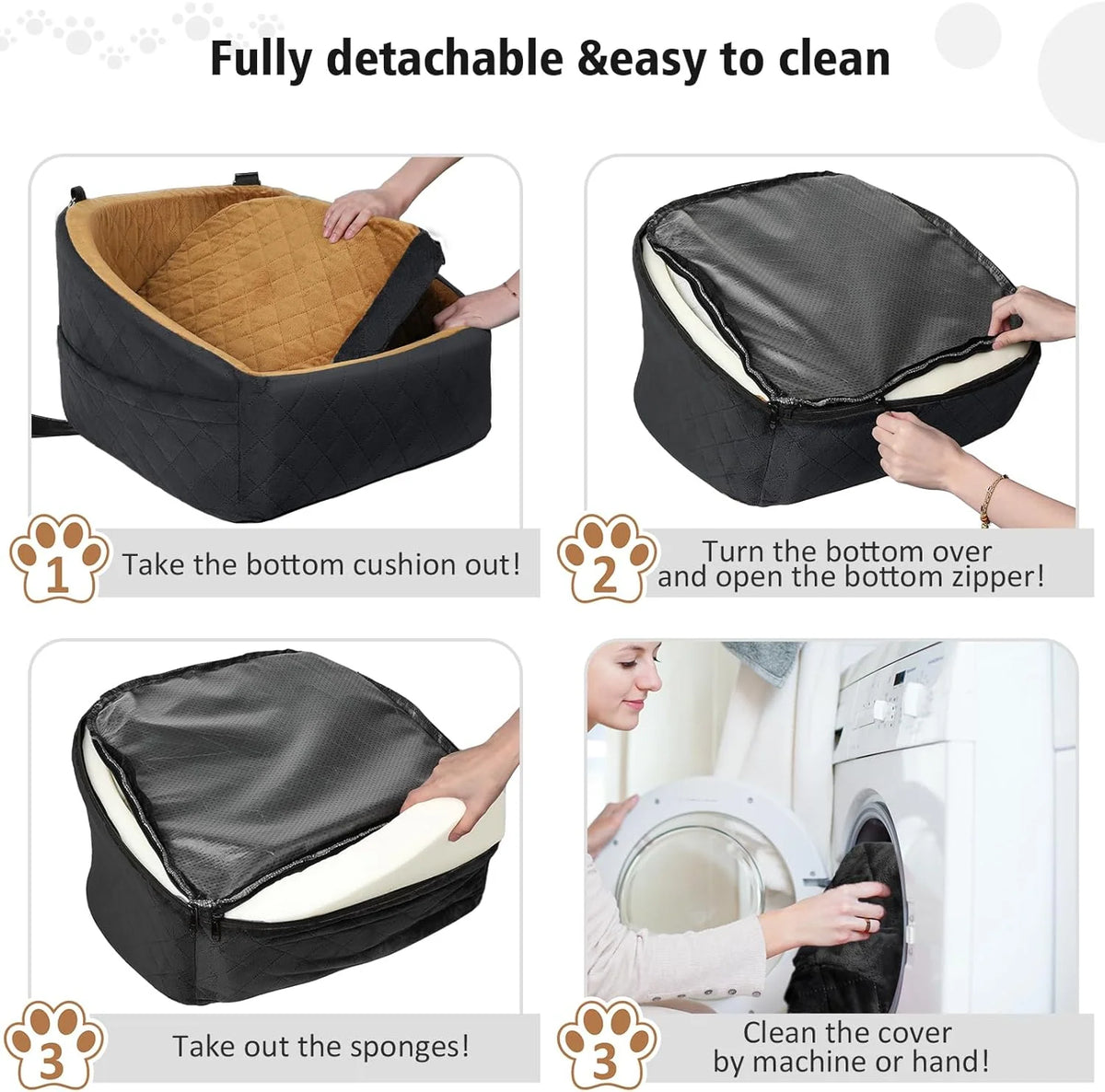 Dog Car Seat Elevated Booster With Safety Belt & Storage Pockets