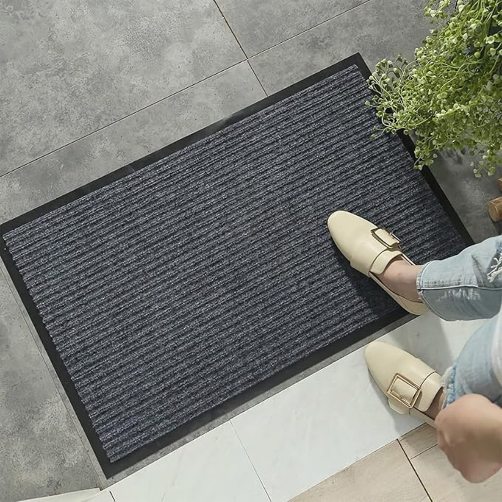 Door Mat Striped Braided Polyester Non-Slip Backing