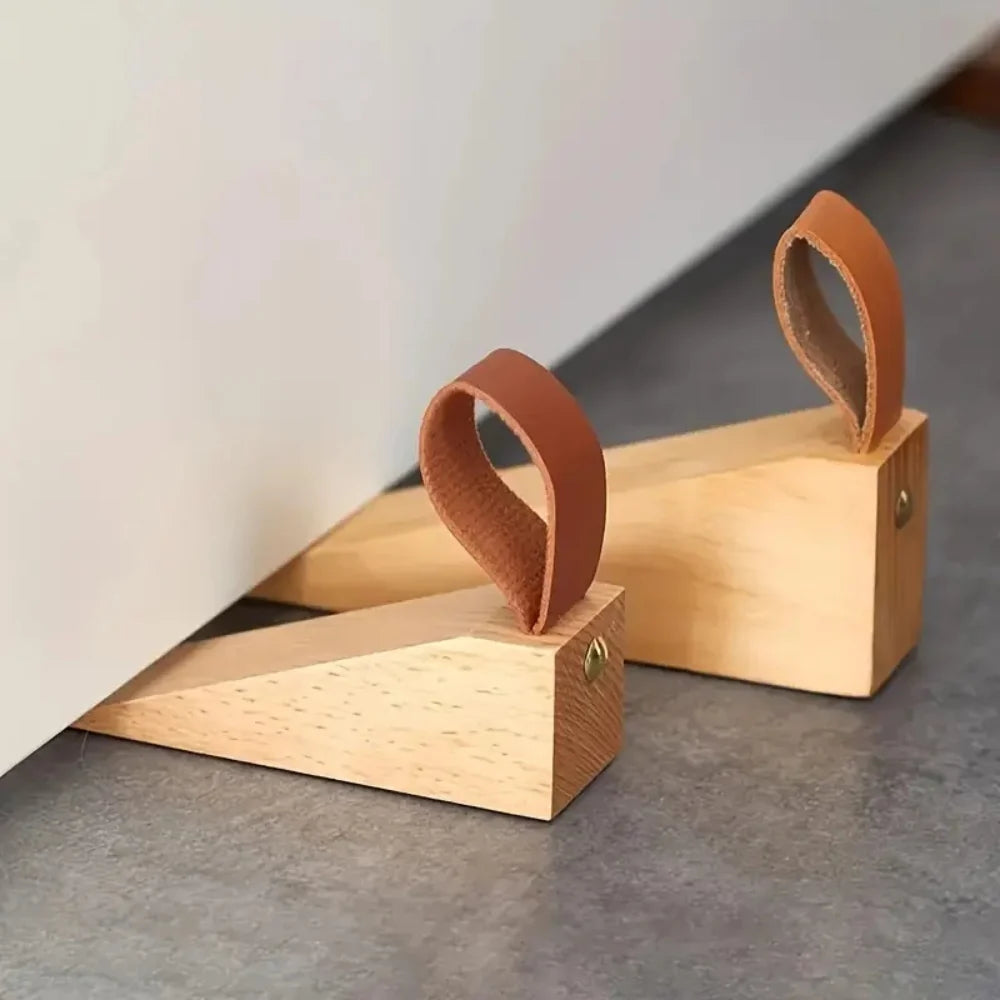 Door Stopper Natural Wood Metal Top Anti-Slip Base