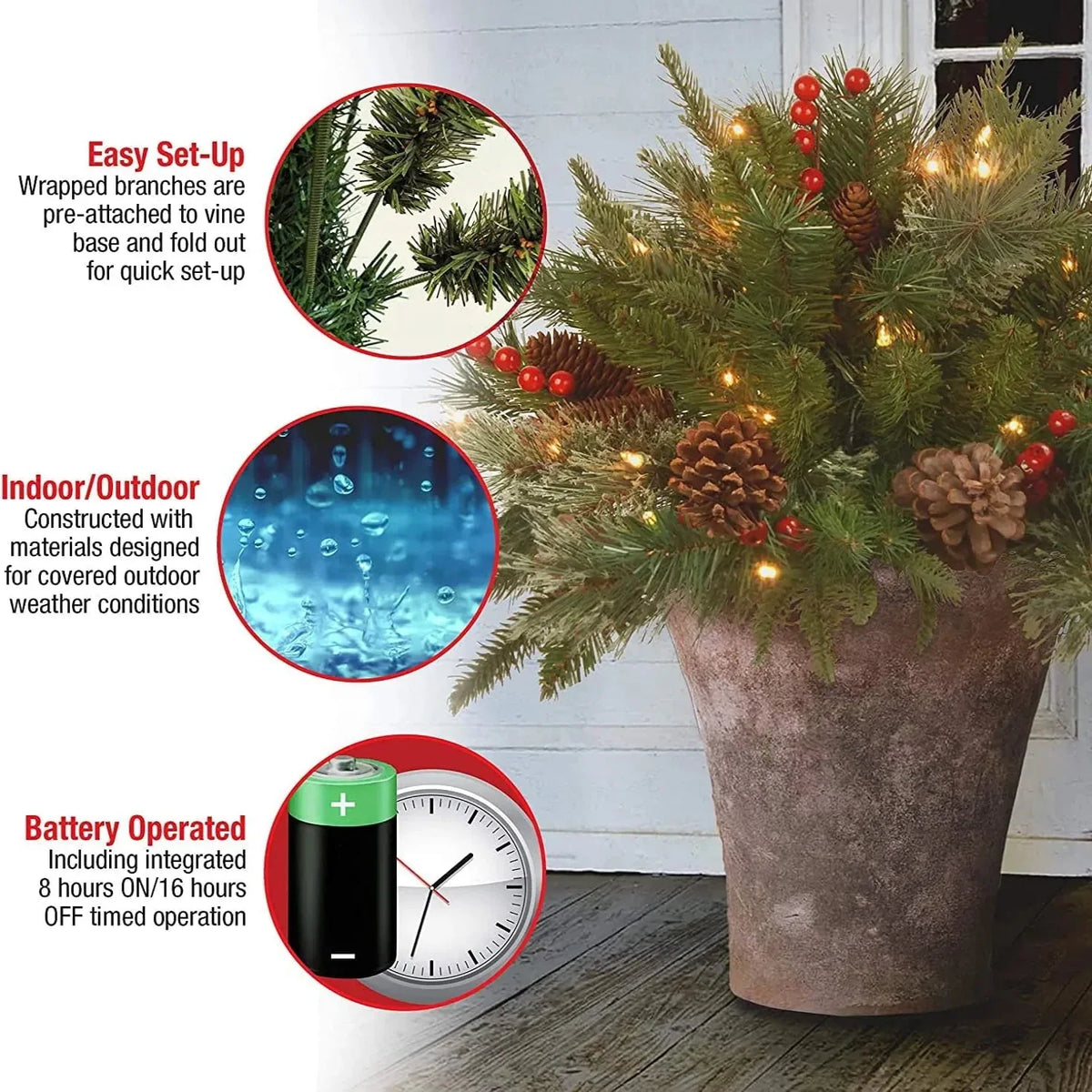 Evergreen Urn Filler Warm White LED Timer