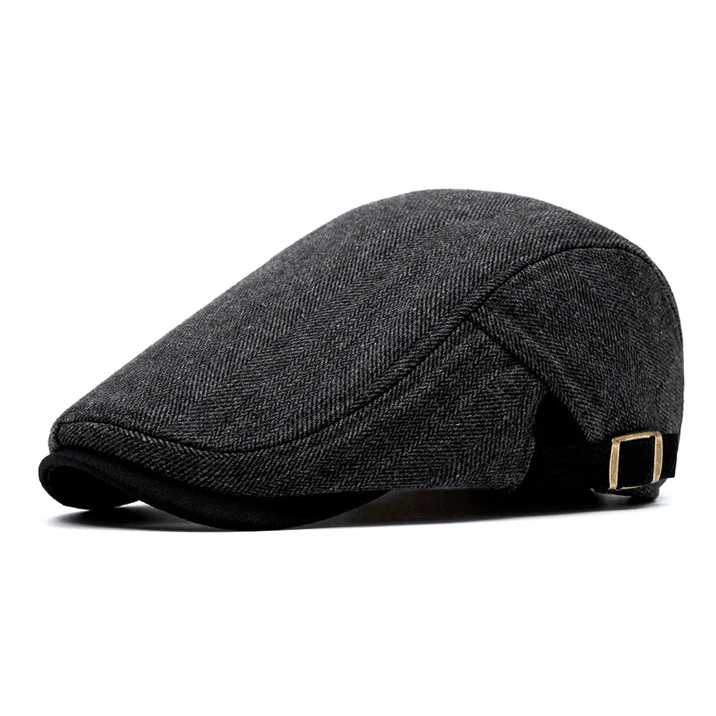 Flat Cap Herringbone Cotton Blend Adjustable Strap