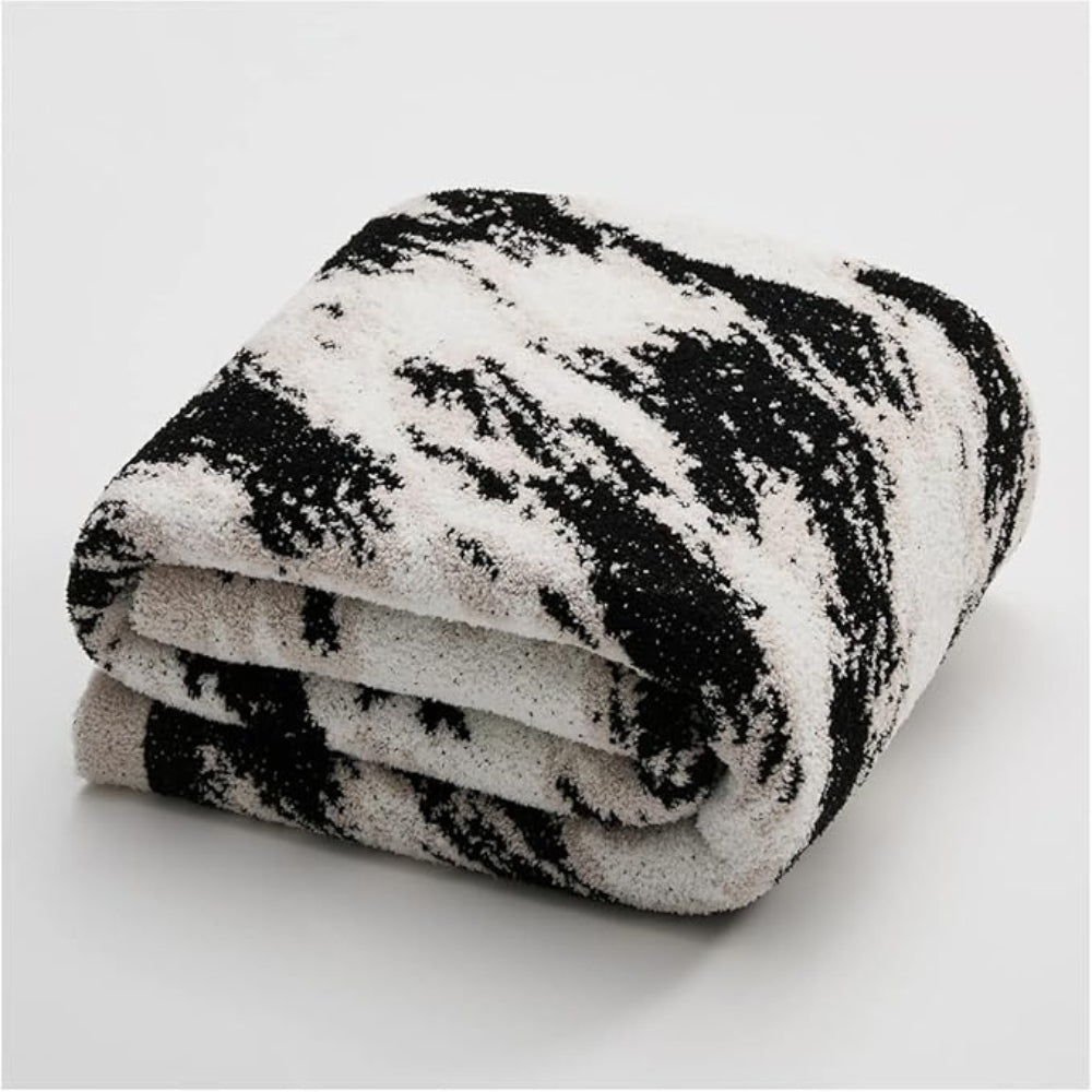Fuzzy Knit Throw Blanket Cotton Microfiber Black & White