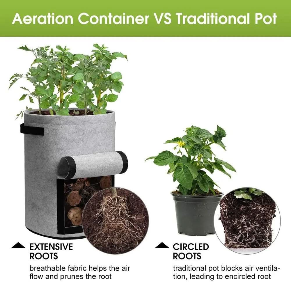 Grow Bag Breathable Non-Woven Fabric Harvest Window Reinforced Handles