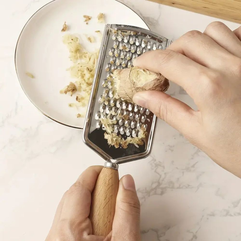 Handheld Grater Ergonomic Wood Handle Stainless Steel Blade