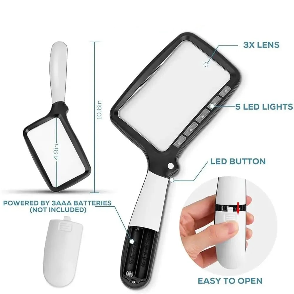 Handheld Magnifying Glass 3x Magnification 5 LED Lights