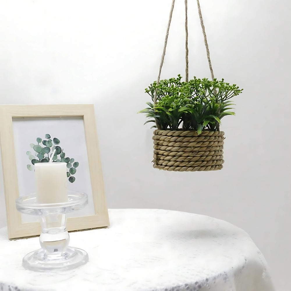 Hanging Faux Plant Woven Basket Pot Low Maintenance