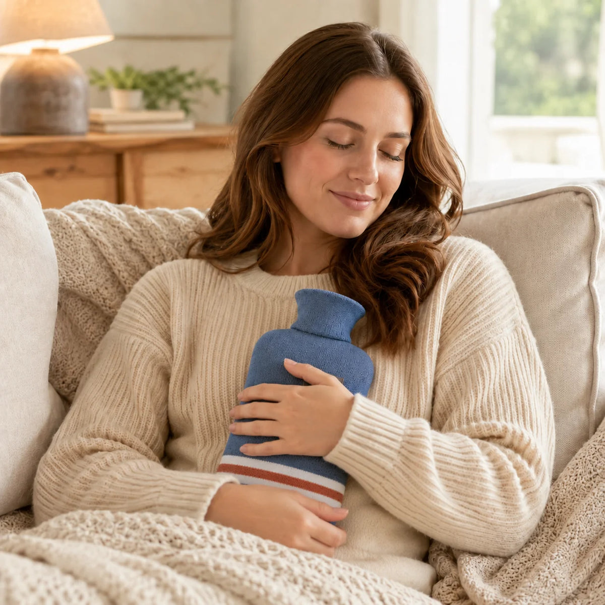Hot Water Bottle Knitted Cover 1L Capacity Heat Retention Up to 8 Hours