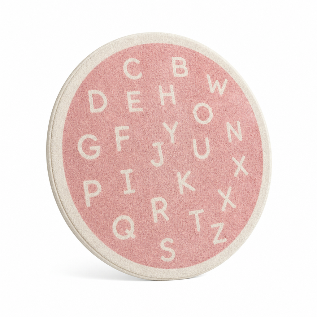 Kids Round Play Rug Plush Alphabet Design Machine Washable