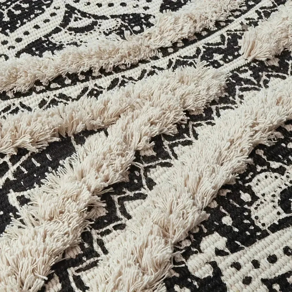 Kitchen Runner Mat Cotton Machine Washable Black & Cream