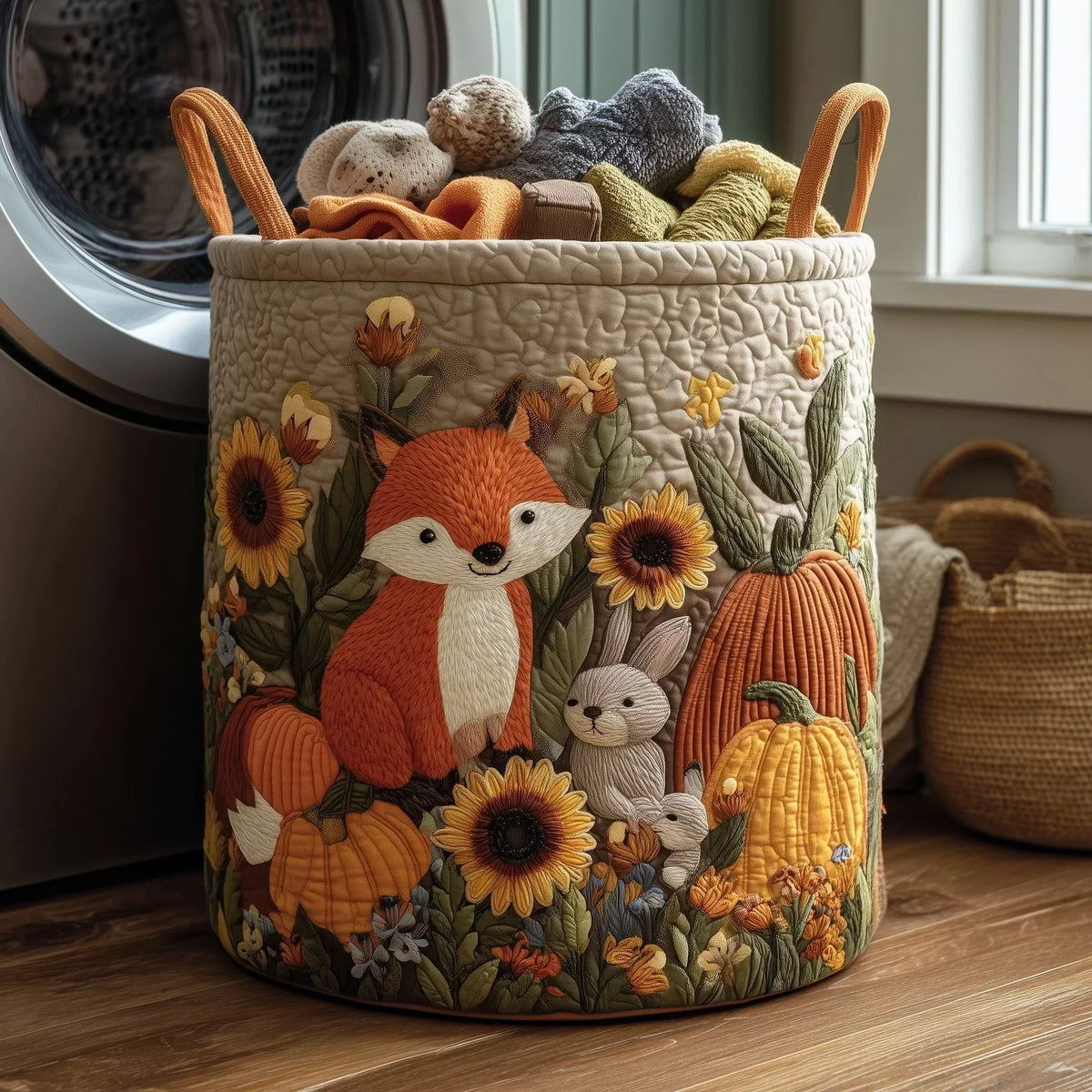 Laundry Basket Hand-Quilted Reinforced Handles 60L Capacity