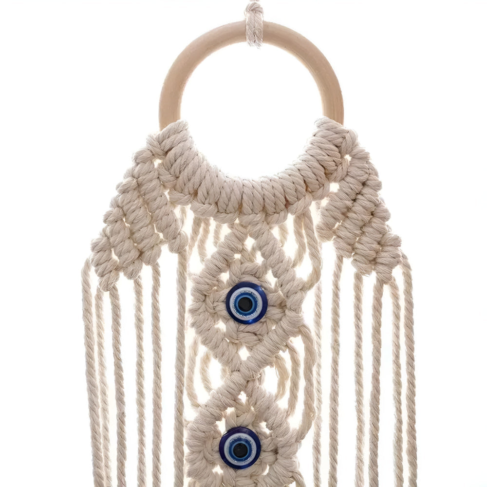 Macrame Wall Hanging Handwoven Cotton & Evil Eye Beads