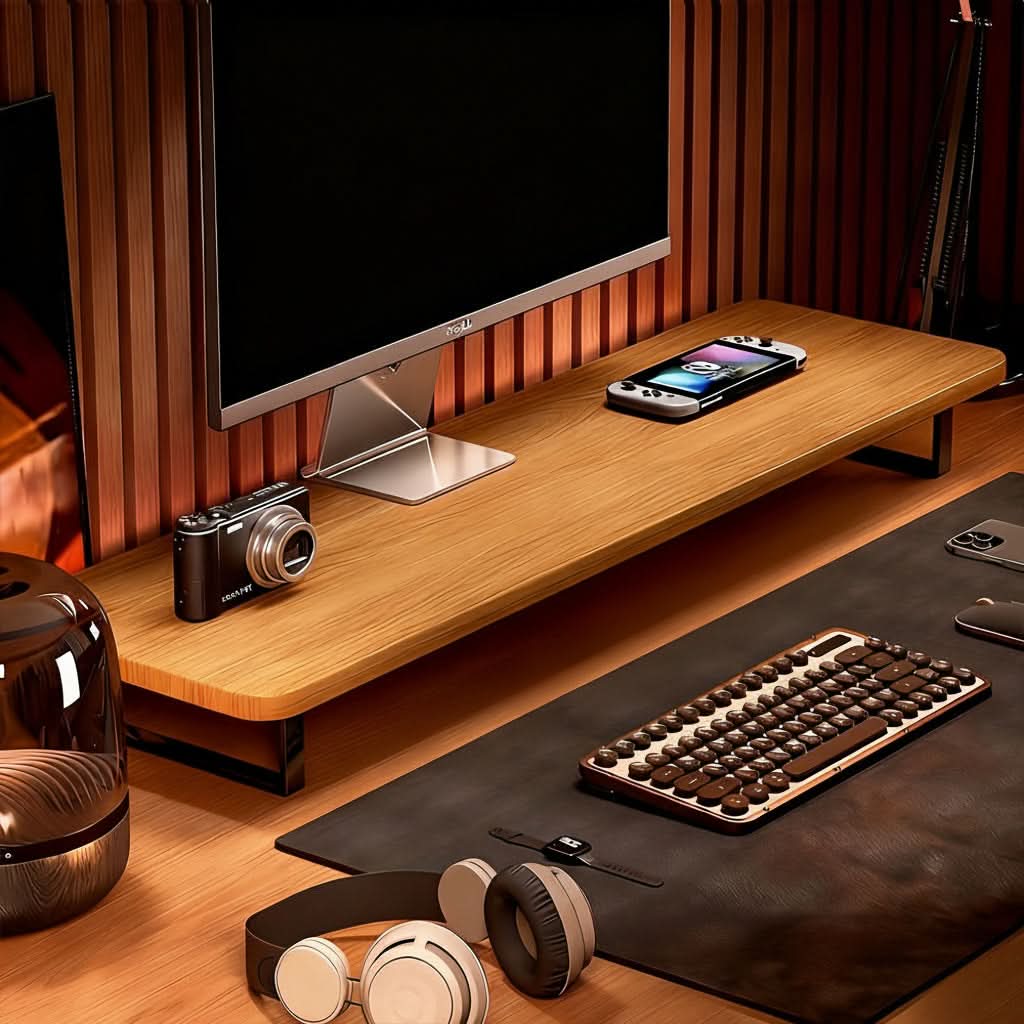 Monitor Stand Walnut Top & Iron Frame Cable Management