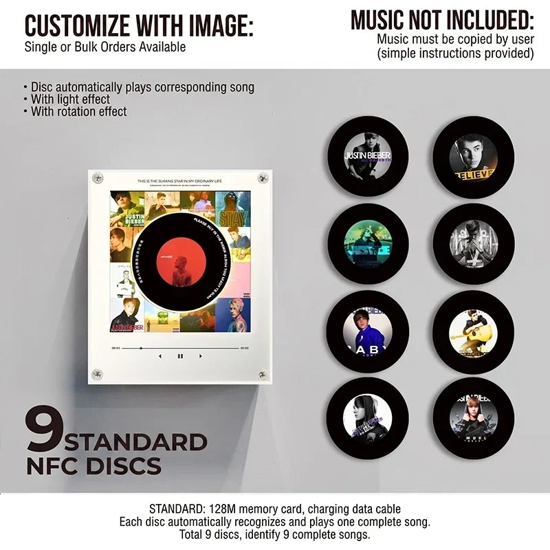 Night Light NFC Activated Rotating Vinyl Record Magnetic Mount