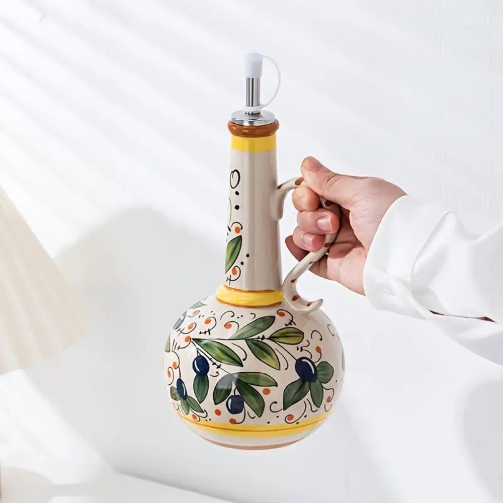Oil Dispenser Ceramic Hand-Painted Leak-Proof Spout