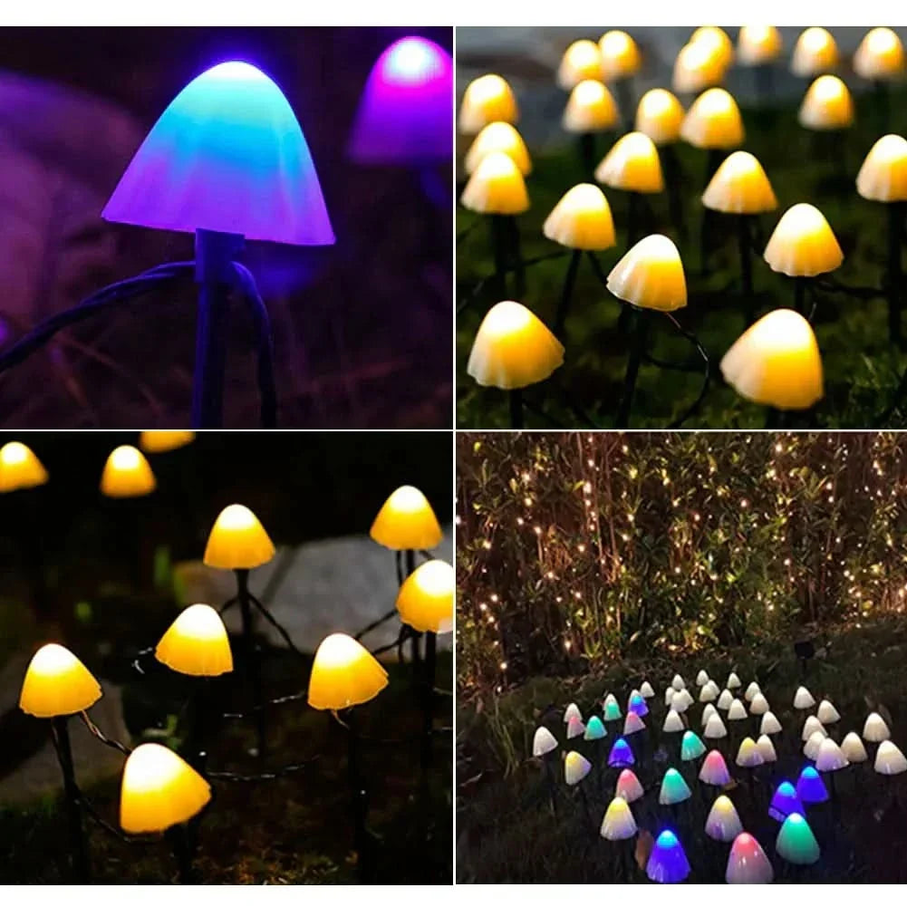 Outdoor String Lights Mushroom-Shaped Solar Warm White & Multicolor