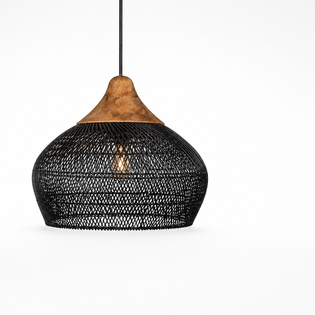 Pendant Lamp Handwoven Rattan Wooden Canopy