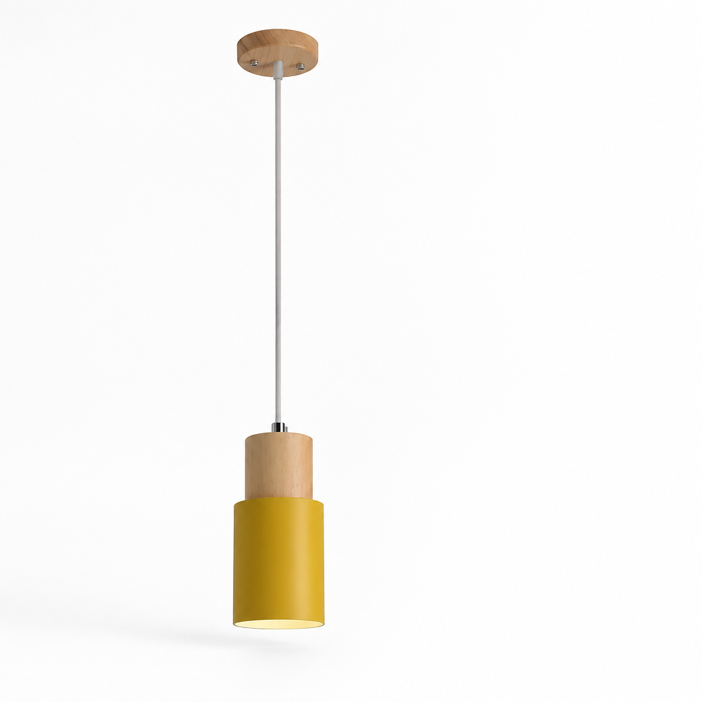 Pendant Light Scandinavian Cylinder LED Aluminum & Wood Accents