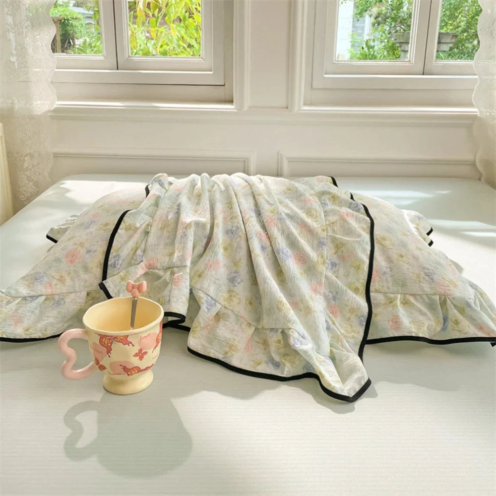 Pillowcases Soft Gauze Floral Ruffle Set of 2