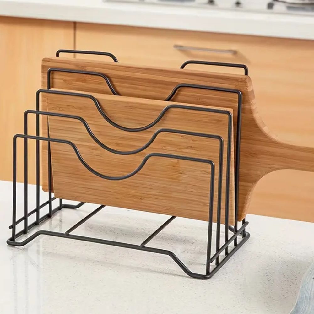 Plate & Lid Holder Vertical Four-Section Rust-Resistant Iron