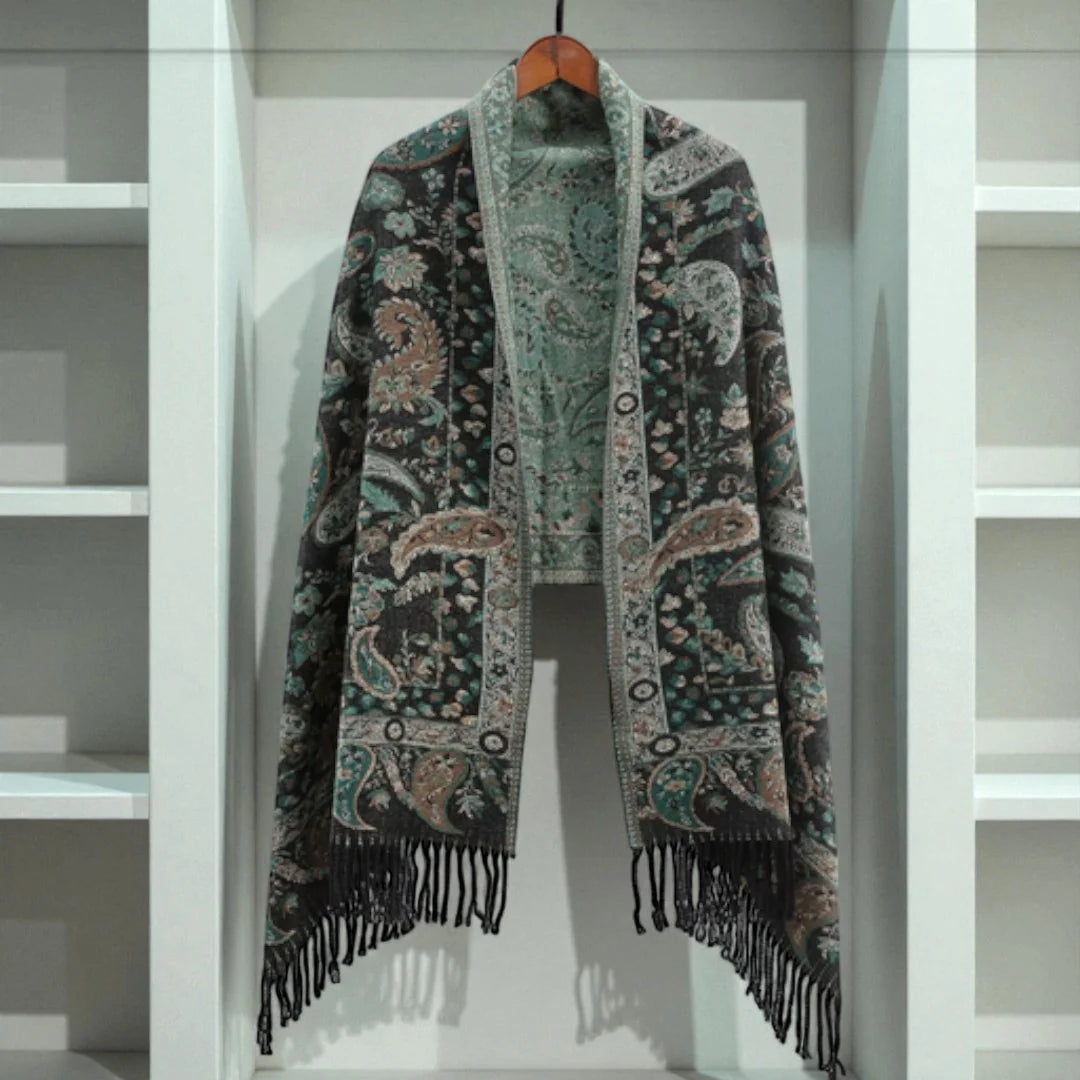 Poncho Wrap Soft Microfiber Double-Sided Paisley