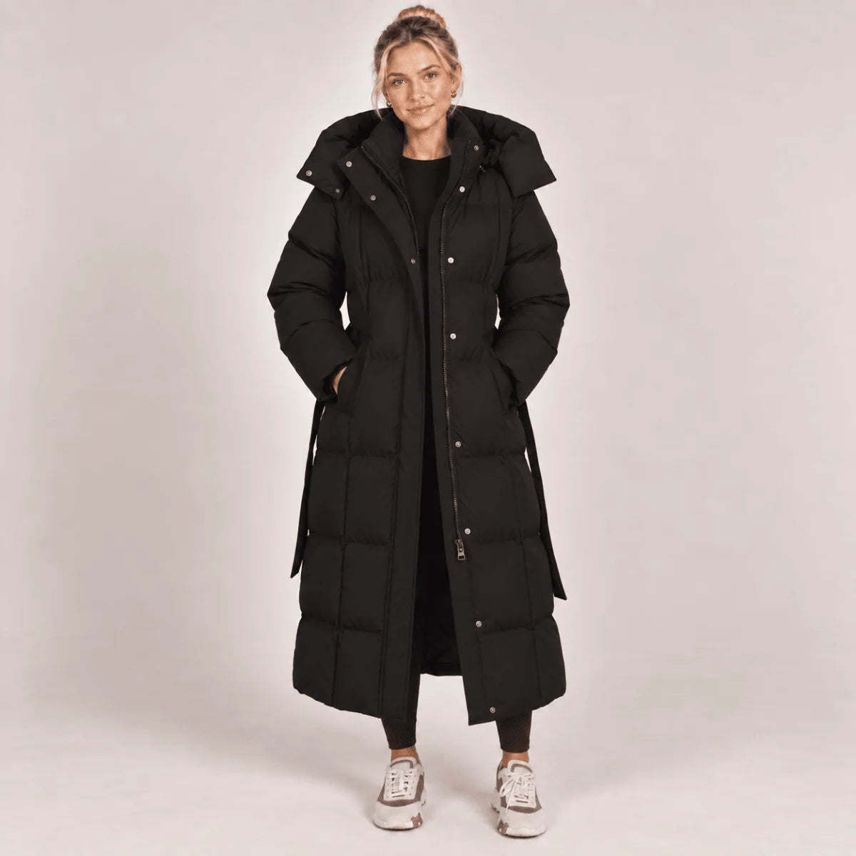 Puffer Coat Longline Hooded Adjustable Belt