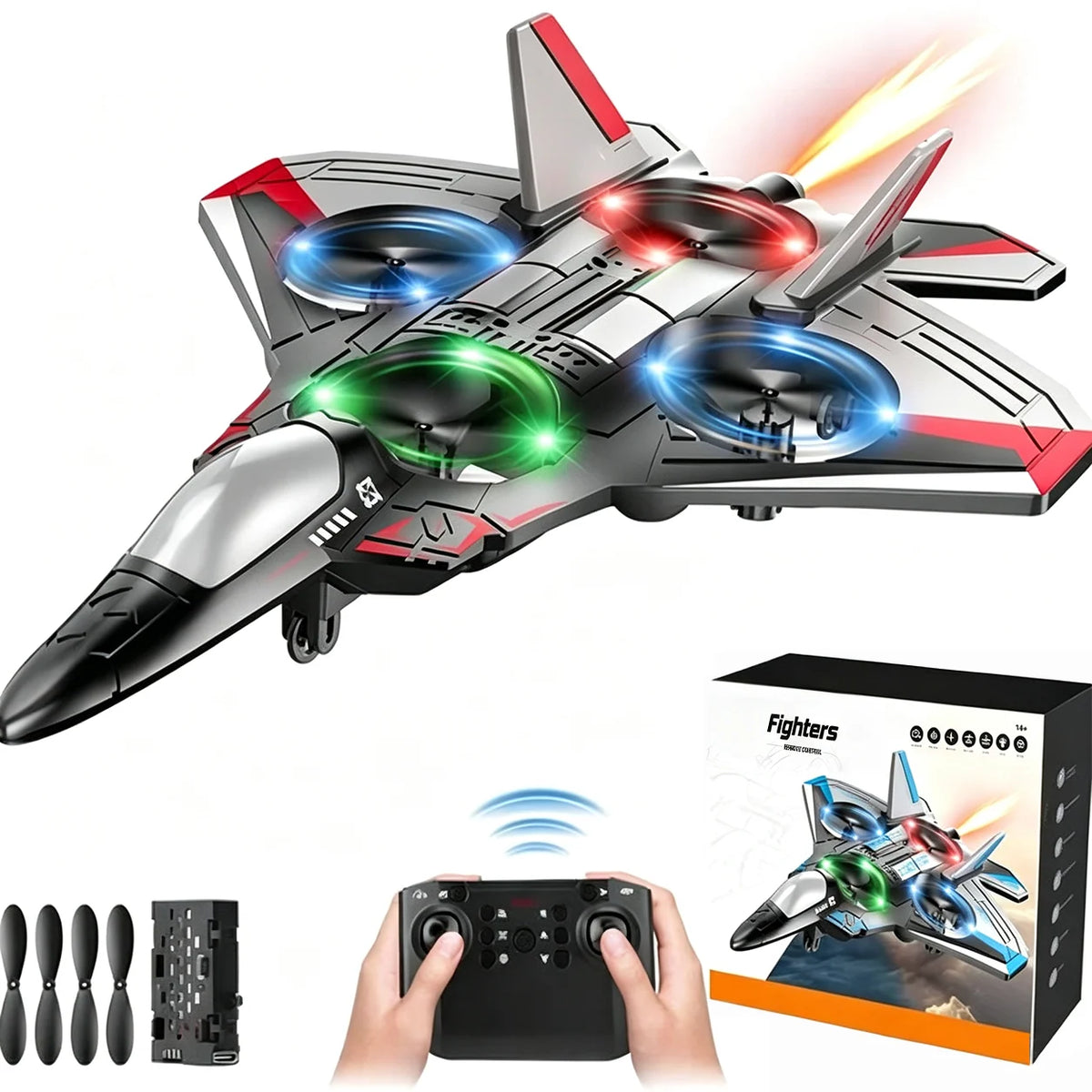 RC Fighter Jet Toy 360° Stunts LED Lights Shock-Resistant