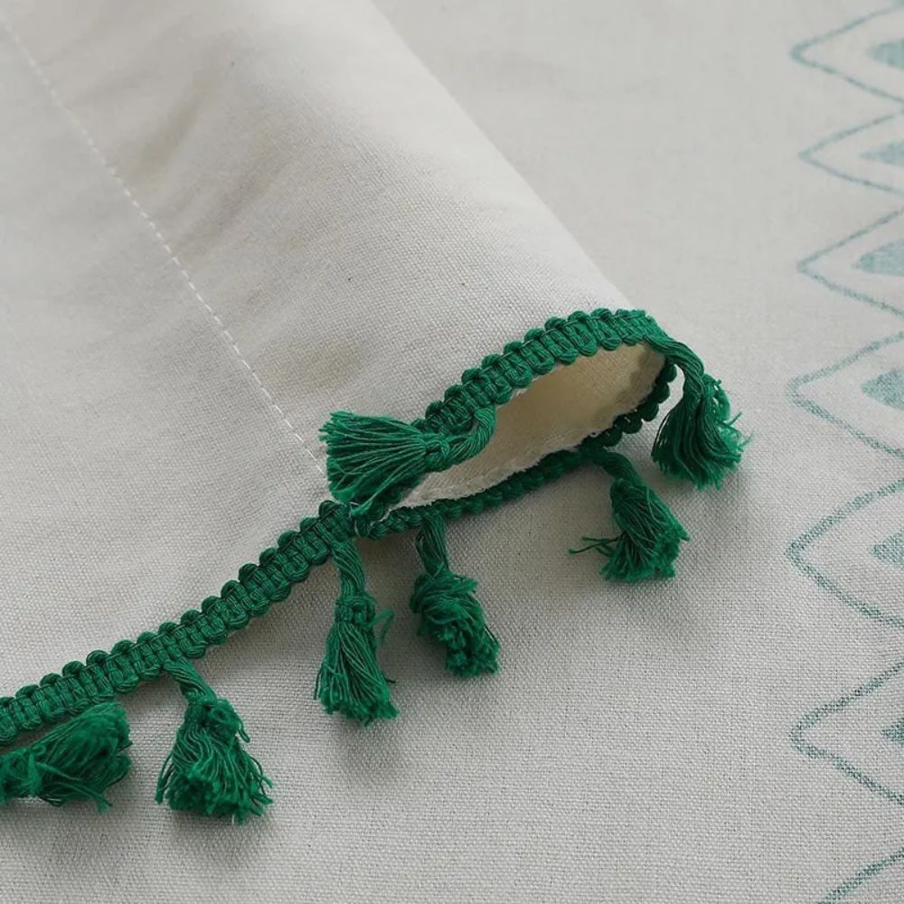 Rod Pocket Curtain Green Stripe & Tassel Soft Microfiber Machine Washable