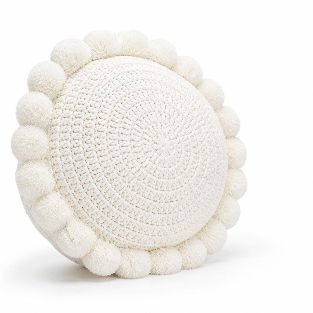 Round Knitted Throw Pillow with Cotton Filling