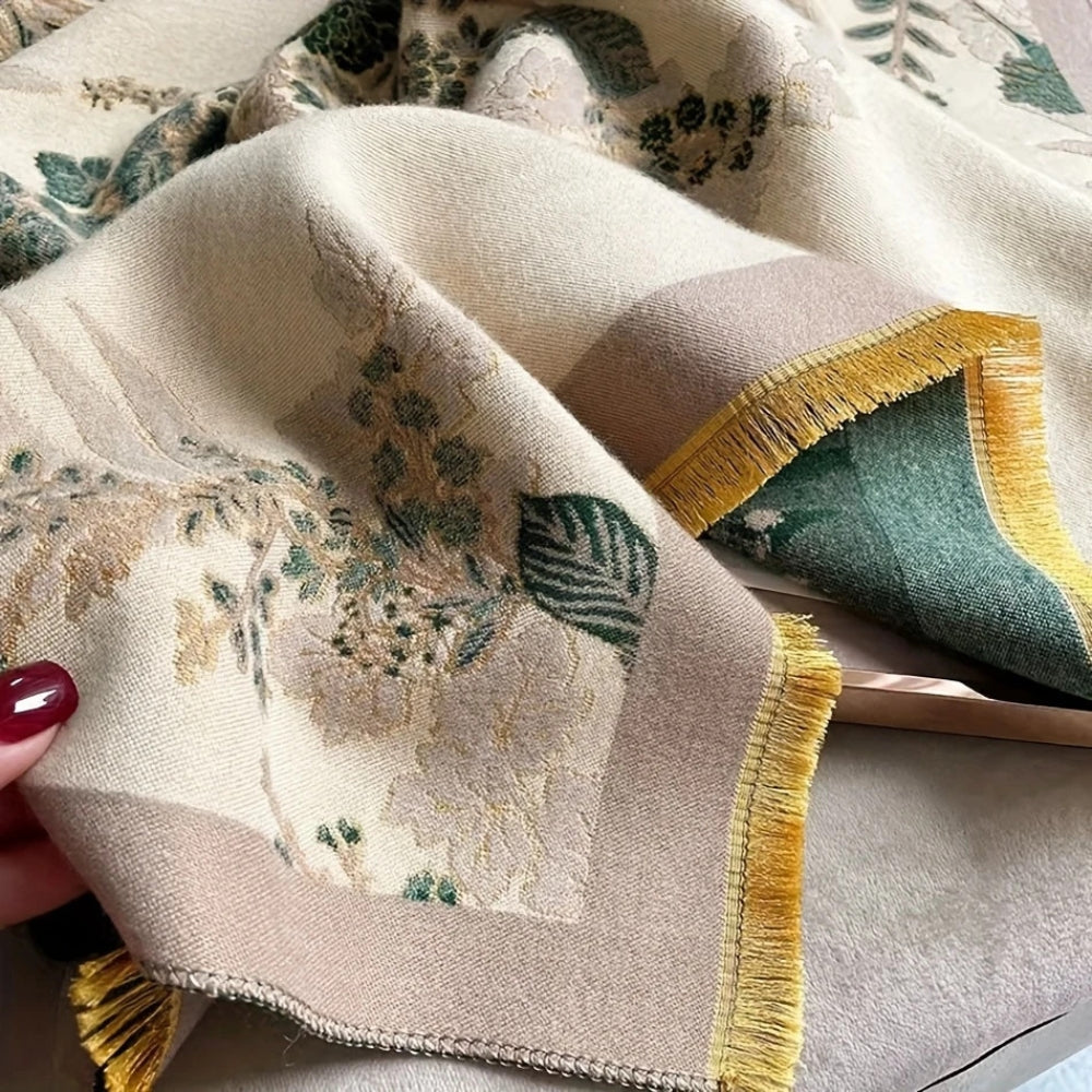 Scarf Reversible Floral Jacquard Cotton Viscose Blend