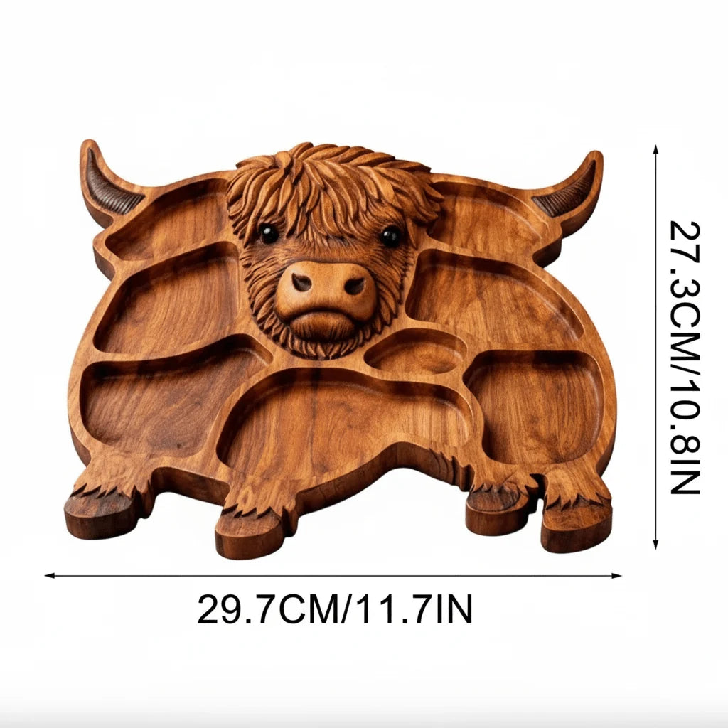 Serving Board Solid Wood Cow Motif