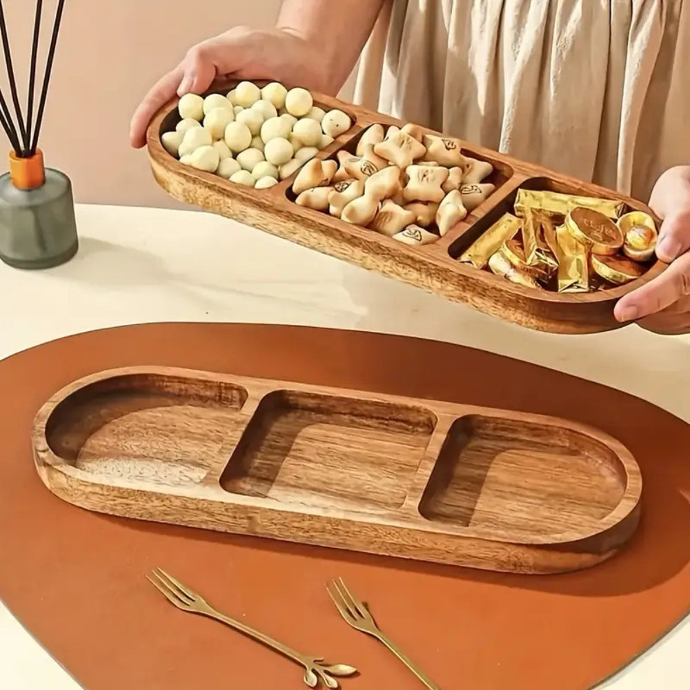 Serving Tray Three Compartment Natural Wood & Food-Safe Finish