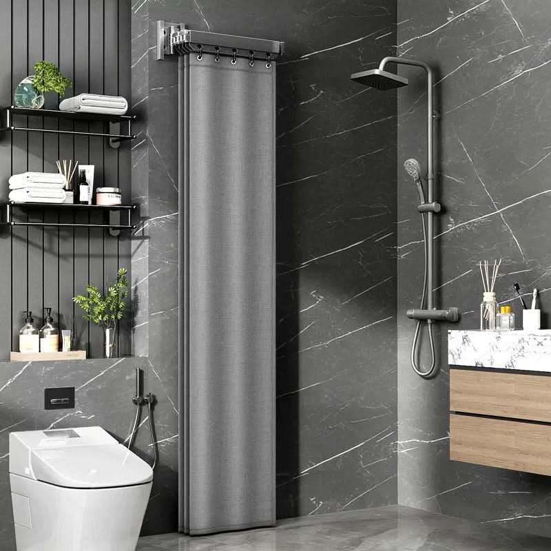 Shower Curtain Divider Foldable Rod & Storage Rack