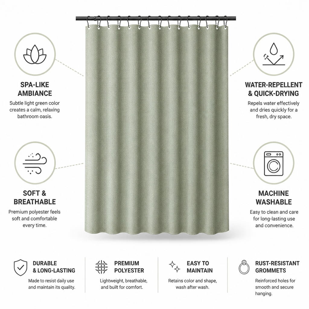 Shower Curtain Light Green Water-Repellent Polyester