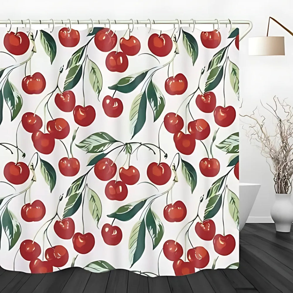 Shower Curtain Sweet Cherry Print Waterproof & Mildew-Resistant