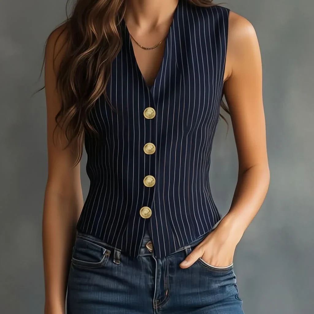 Sleeveless Blouse Striped Lightweight Breathable Loose Fit