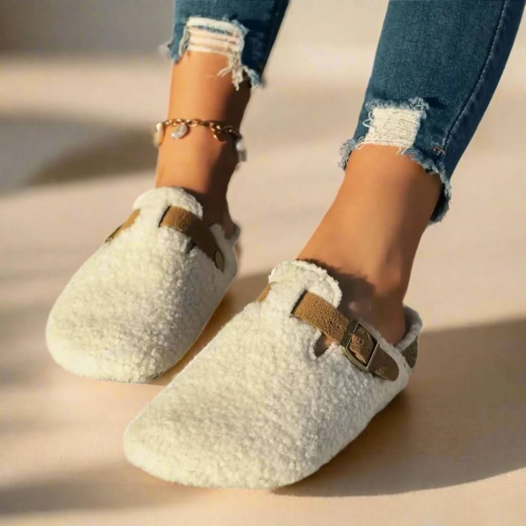 Slip-On Slippers Lambswool-Like Lining & Non-Slip Rubber Sole