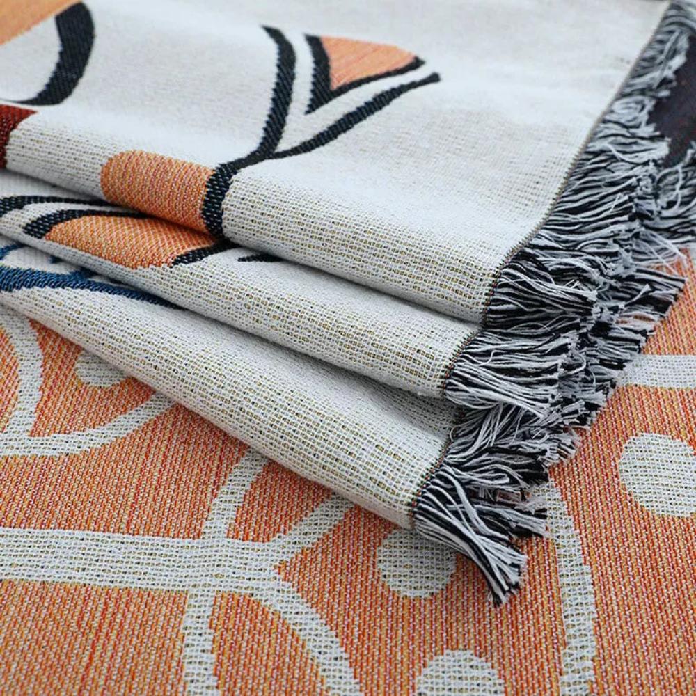 Sofa Cover Cotton-Linen Jacquard & Tassels Stain Resistant