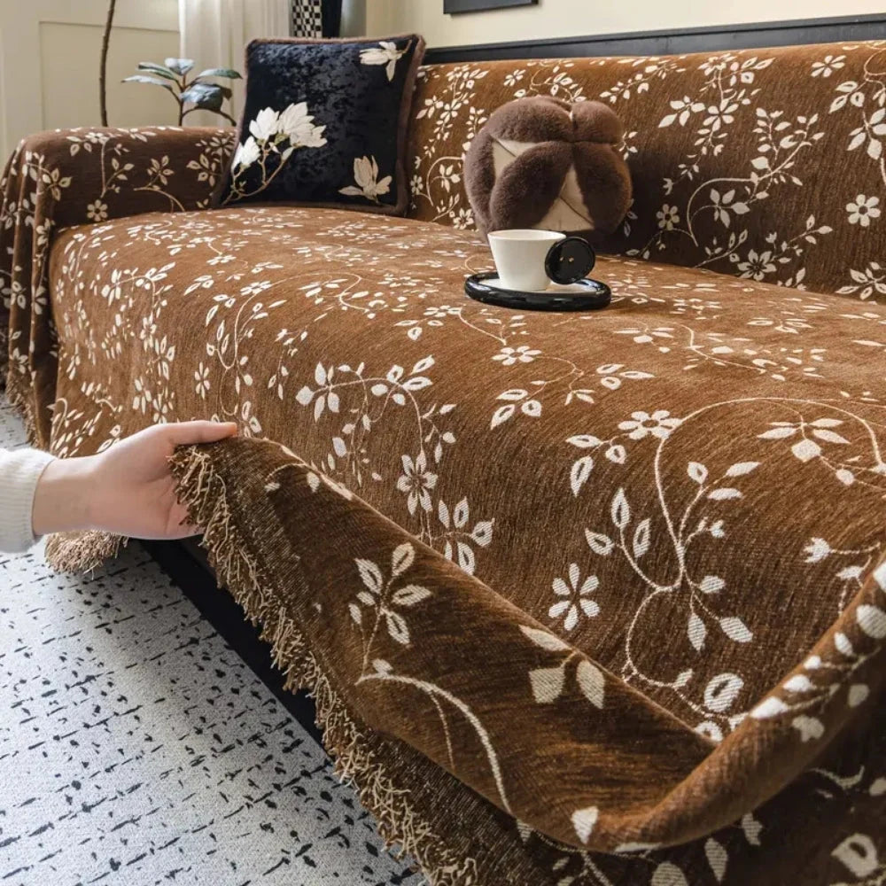 Sofa Cover Microfiber Non-Slip Tassel Edges