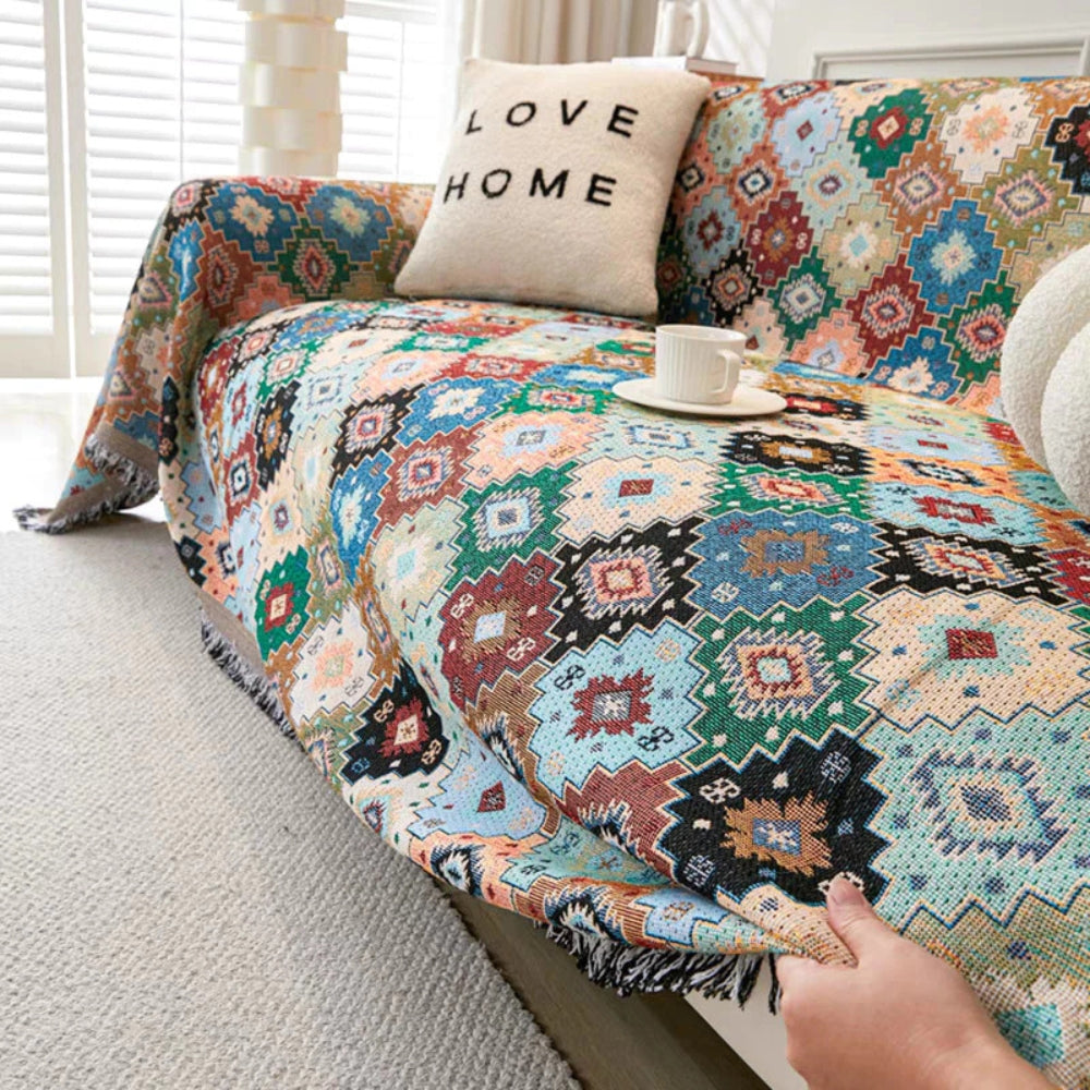 Sofa Cover Mosaic Pattern Microfiber & Machine Washable