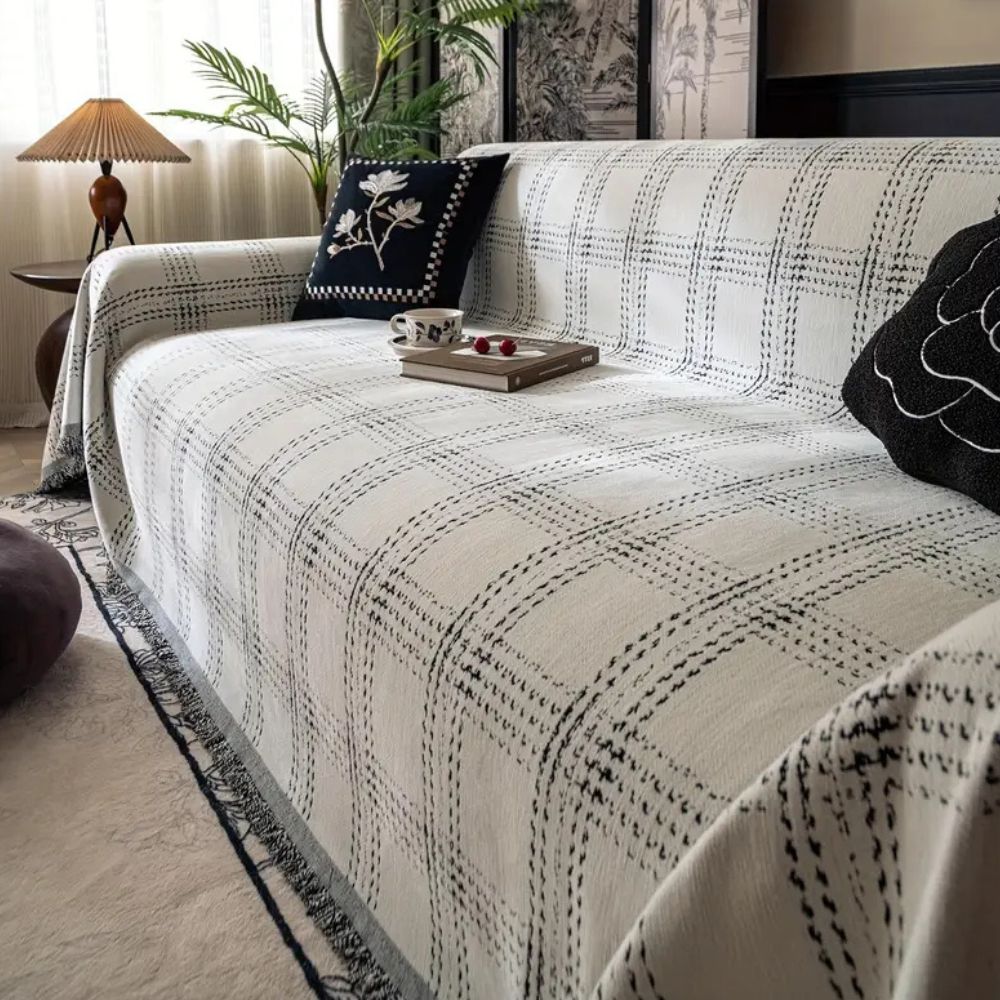 Sofa Cover Plaid Chenille Anti-Slip & Machine Washable
