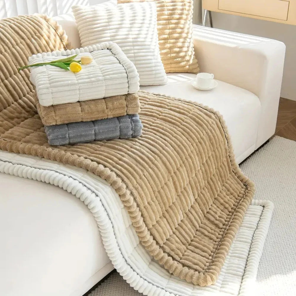 Sofa Cover Plush Flannel Anti-Slip Backing Machine Washable