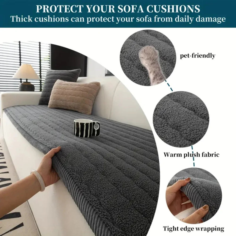Sofa Cover Thick Plush Microfiber Non-Slip & Machine Washable