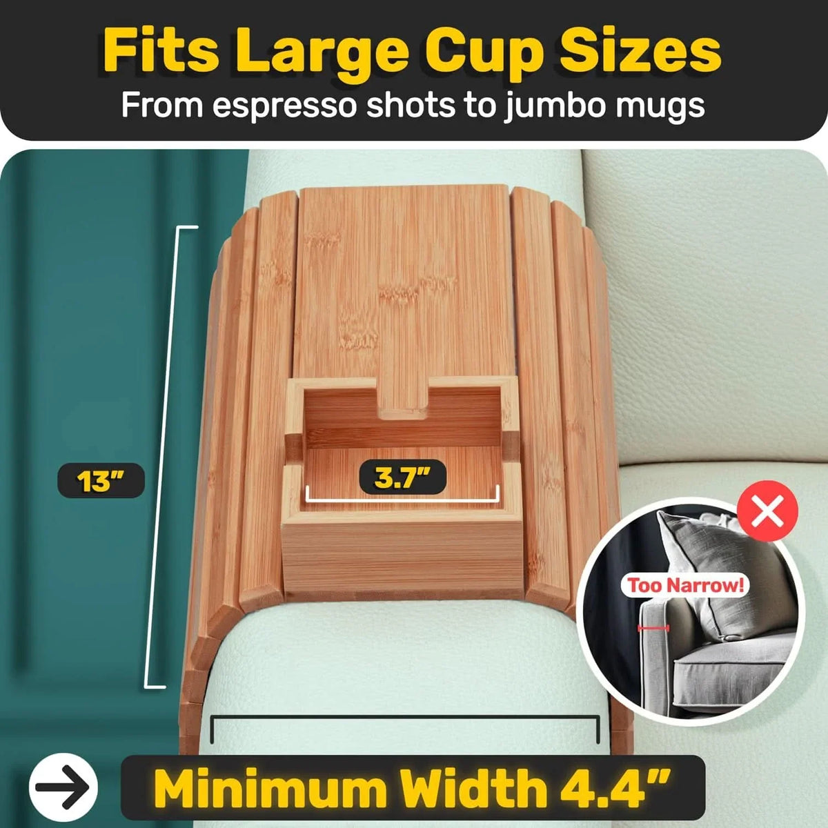 Sofa Drink Holder Bamboo Space-Saving Design
