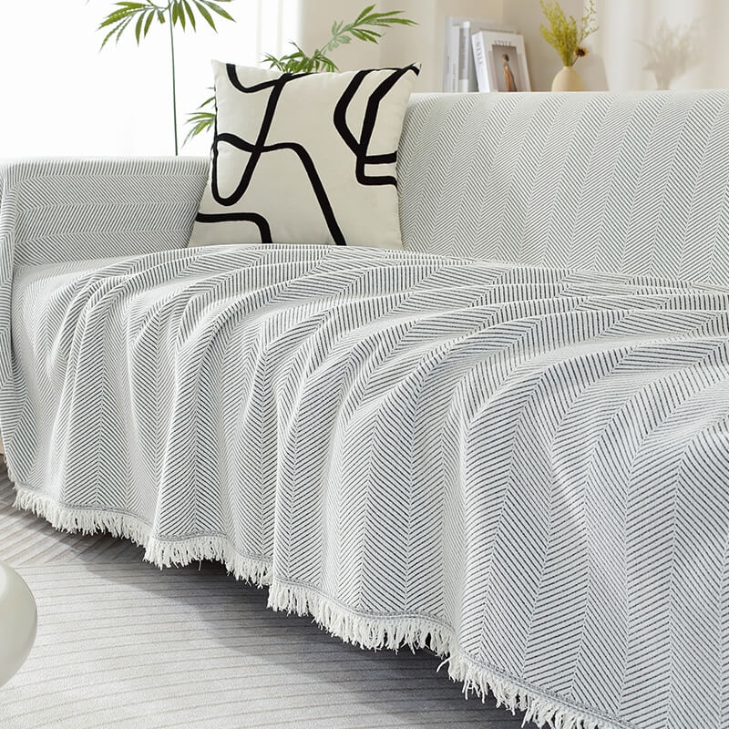 Sofa Throw Blanket Chenille Herringbone Machine-Washable