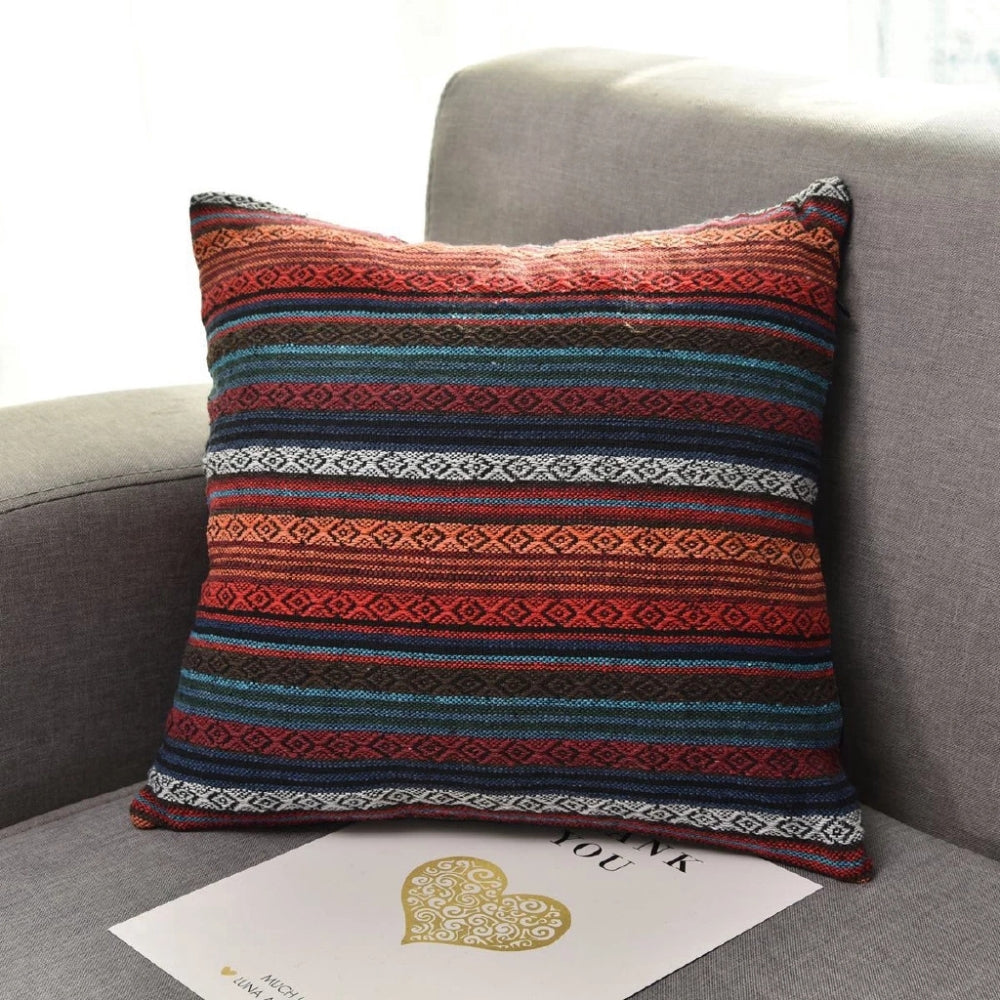 Square Cushion Cover Bohemian Geometric Microfiber & Zip Closure