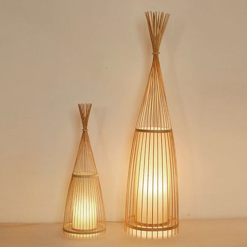 Standing Floor Lamp Woven Bamboo Shade Remote Control