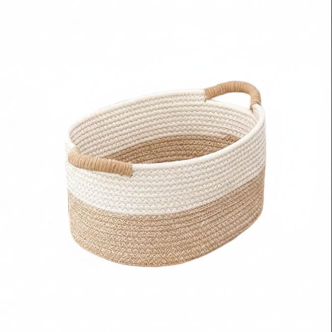 Storage Basket Woven Cotton Rope Reinforced Handles